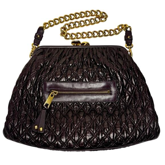 Marc Jacobs Plum MINA Stam Bag Kiss Lock Frame Purse Shoulder Quilted Elastic - Picture 4 of 16